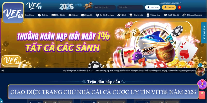 Giao diện trang chủ nhà cái cá cược uy tín VFF88 năm 2026